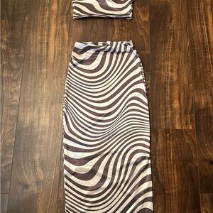 Brown and cream Midi Pencil Skirt Set for‎ Cocktail